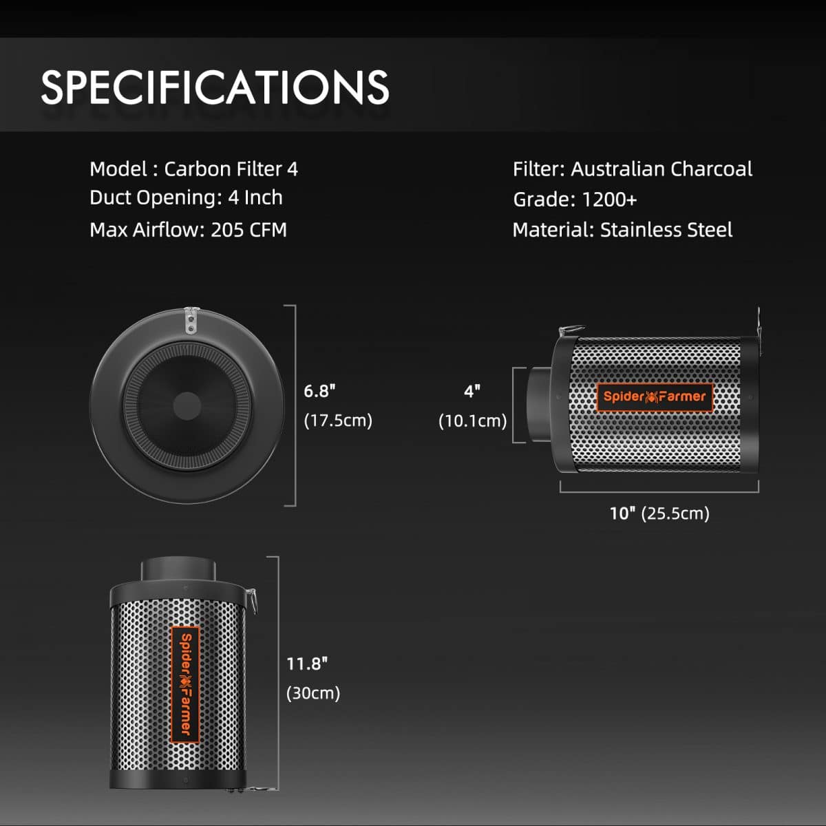 Specification-4 Inch Carbon filter